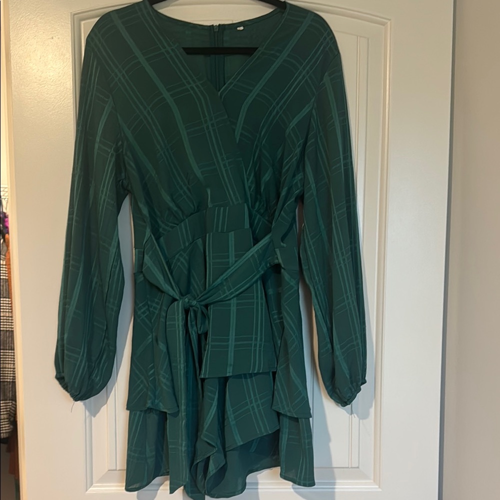 Green Plaid Wrap Romper